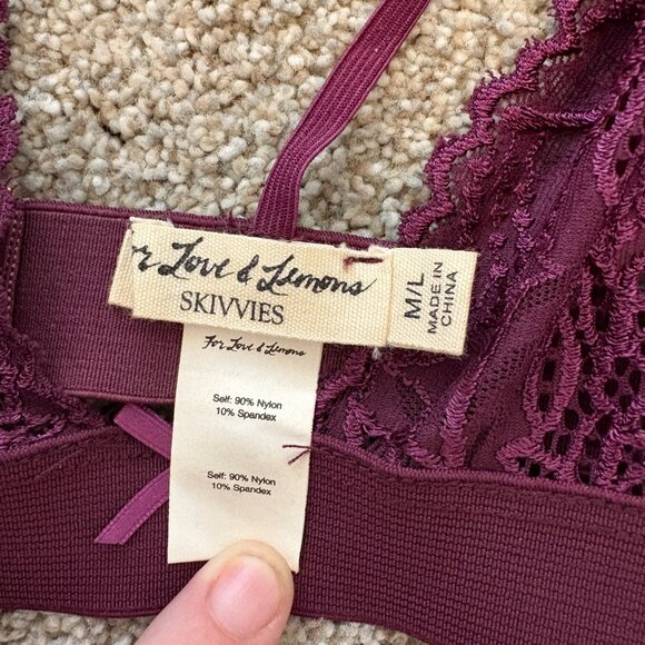 For Love & Lemons Skivvies Lace Bra Bralette Size M/L Maroon Lacy Sexy - Picture 6 of 13